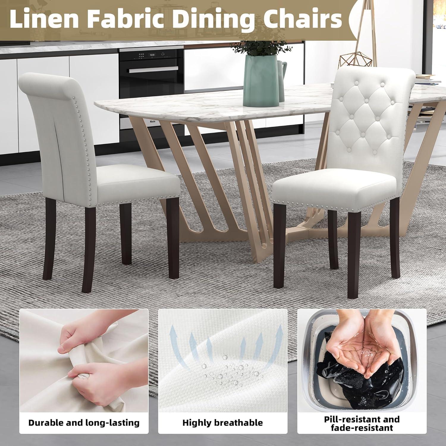 Westice Dining Room Chairs Set of 6 Upholstered PU Leather Kitchen Chairs Dining Room Side Chair with Nailhead Trim and Rubber Wood Legs for Small Space Apartment, Brown