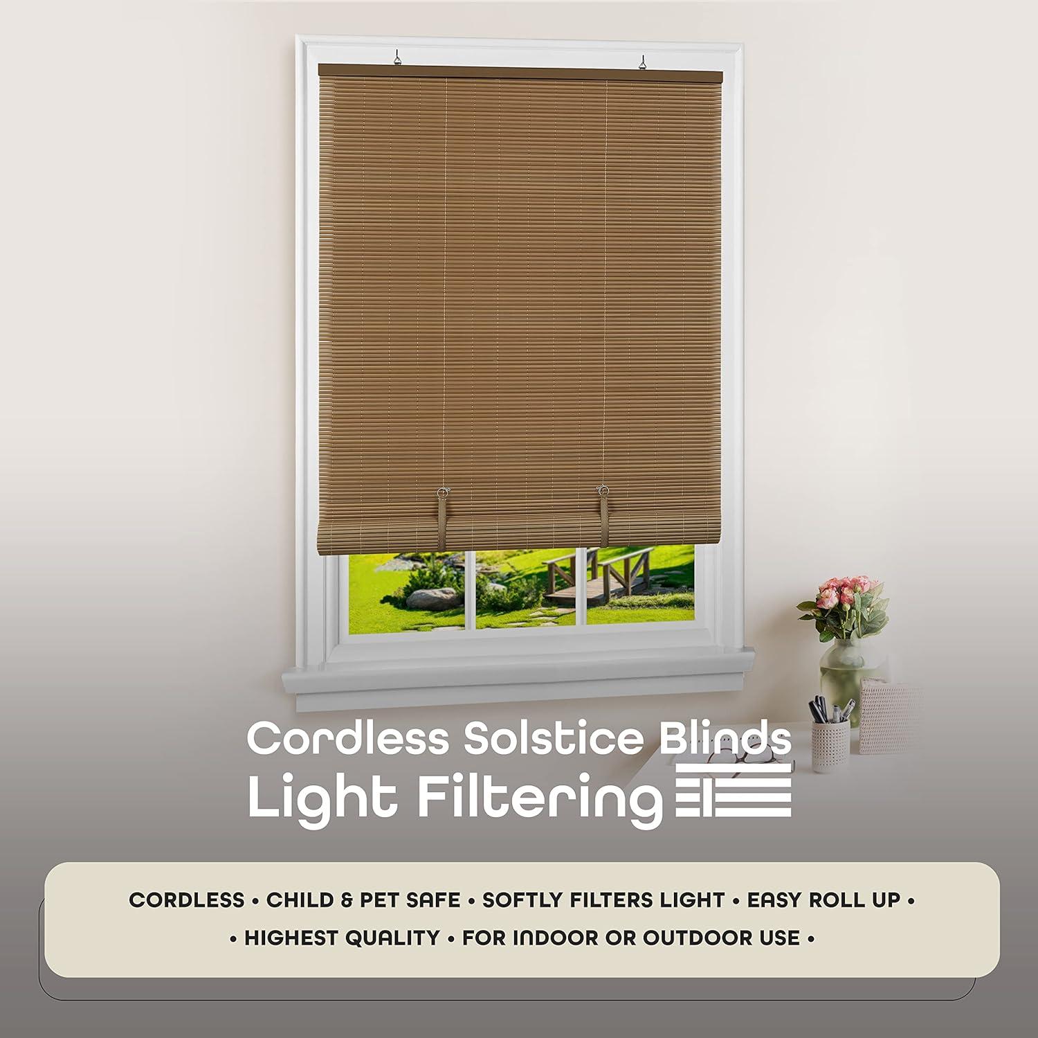 Achim Solstice Cordless Vinyl Light Filtering Window Roll-up Blind, 72" x 48", Woodtone Brown