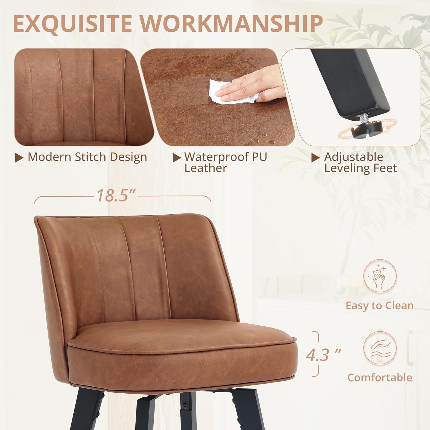 LUE BONA 360-degree Swivel Bar Stools Set of 3, 26" Counter Height Bar Stools with High Back and Wood Legs, Morden Faux Leather Upholstered Barstools for Kitchen Counter