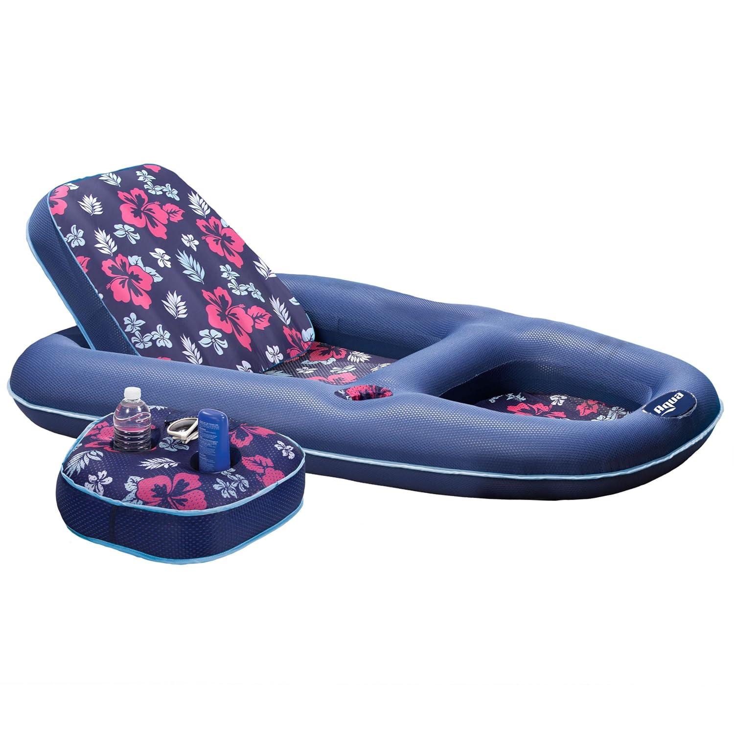 Aqua Leisure Campania Convertible 2 in 1 Pool Float Lounge/Caddy, Navy Hibiscus
