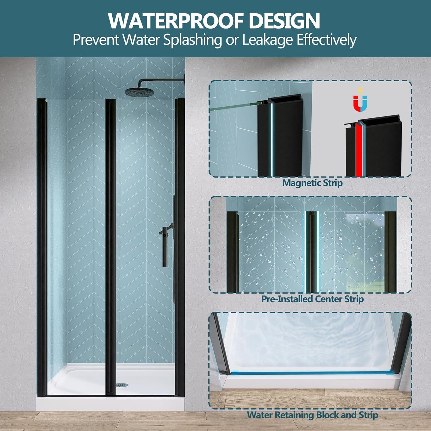 Shower Doors 34" -35 1/4" W x 72" H Bifold Frameless Glass Shower Door, Folding Shower Doors