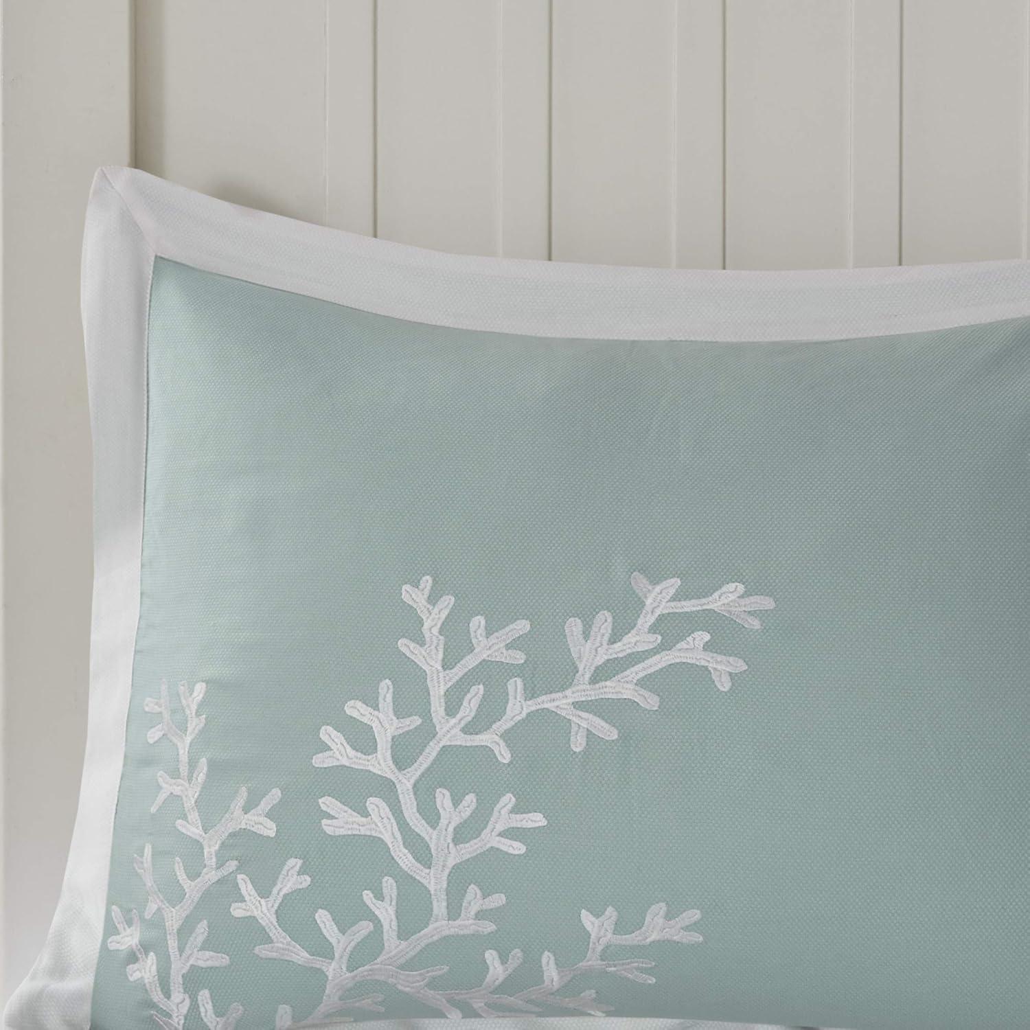 Aqua and White Cotton Coastal King Comforter Set