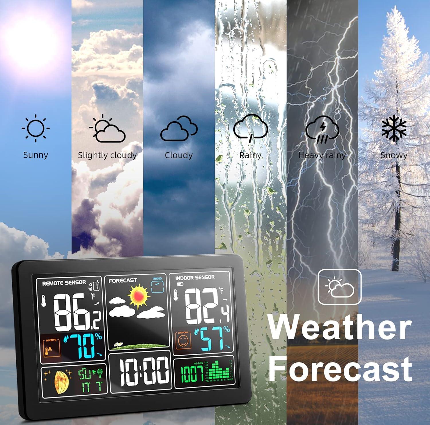 Weather Station Indoor Outdoor Thermometer Wireless Remote Sensor, Home Weather Station Temperature Humidity Monitor