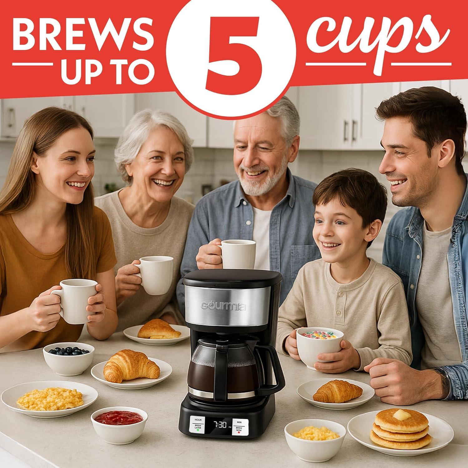 5-Cup Programmable Drip Coffee Maker With Brew Later