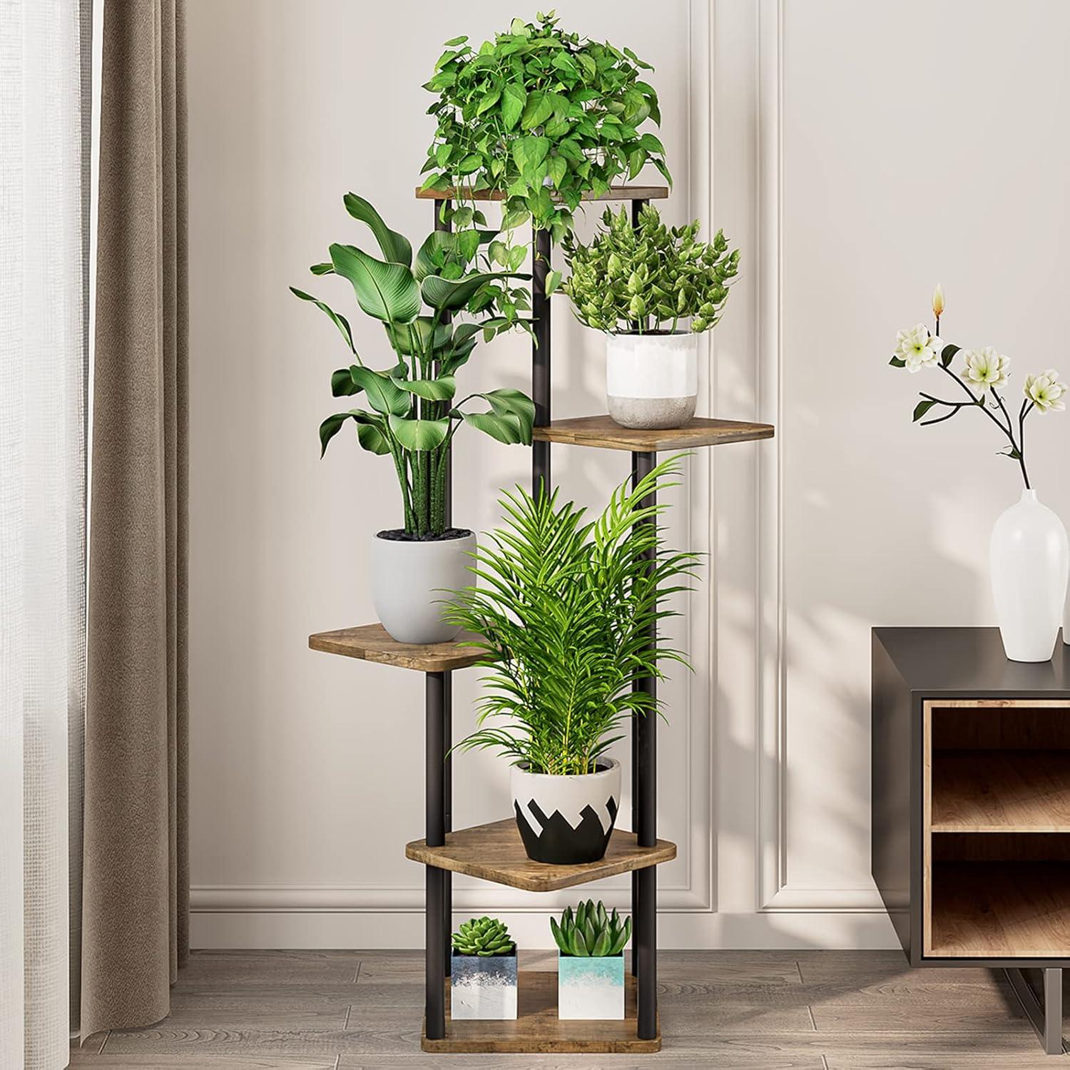 Black 5-Tier Metal and MDF Indoor Plant Stand