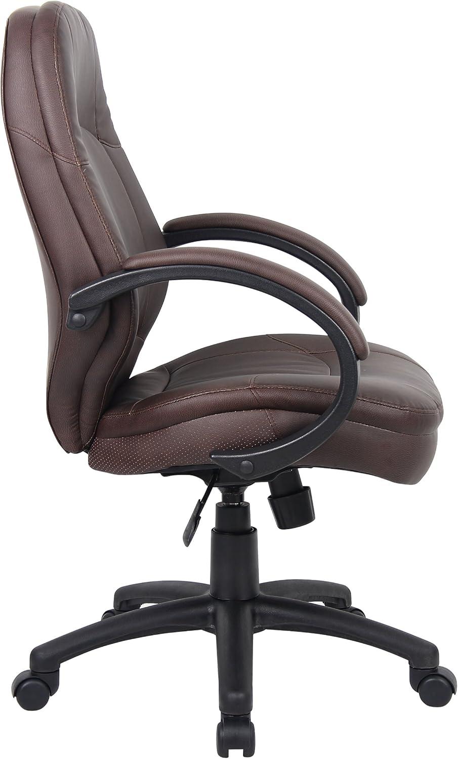 LeatherPlus Executive Chair Brown - Boss Office Products: Pneumatic Lift, Locking Upright, Swivel Base