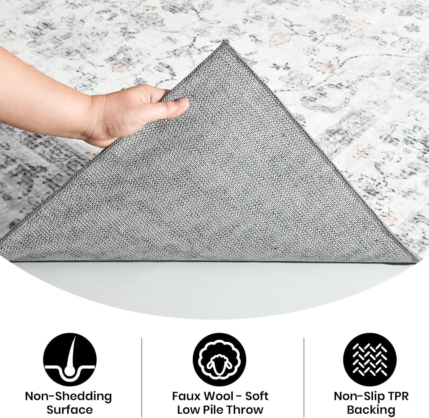 Chenille Mashine Washable Vintage Indoor Arae Rug with Non-Slip Backing for Bedroom Living Room Kitchen Entryway