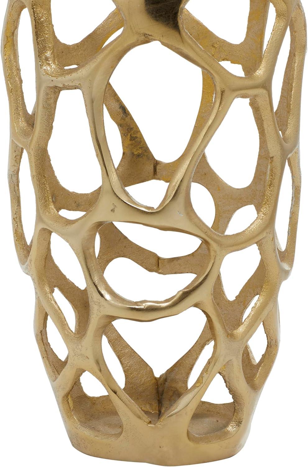 Olivia & May 31" x 9" Eclectic Woven Net-Inspired Aluminum Vase Gold - Indoor Contemporary Amphora Design