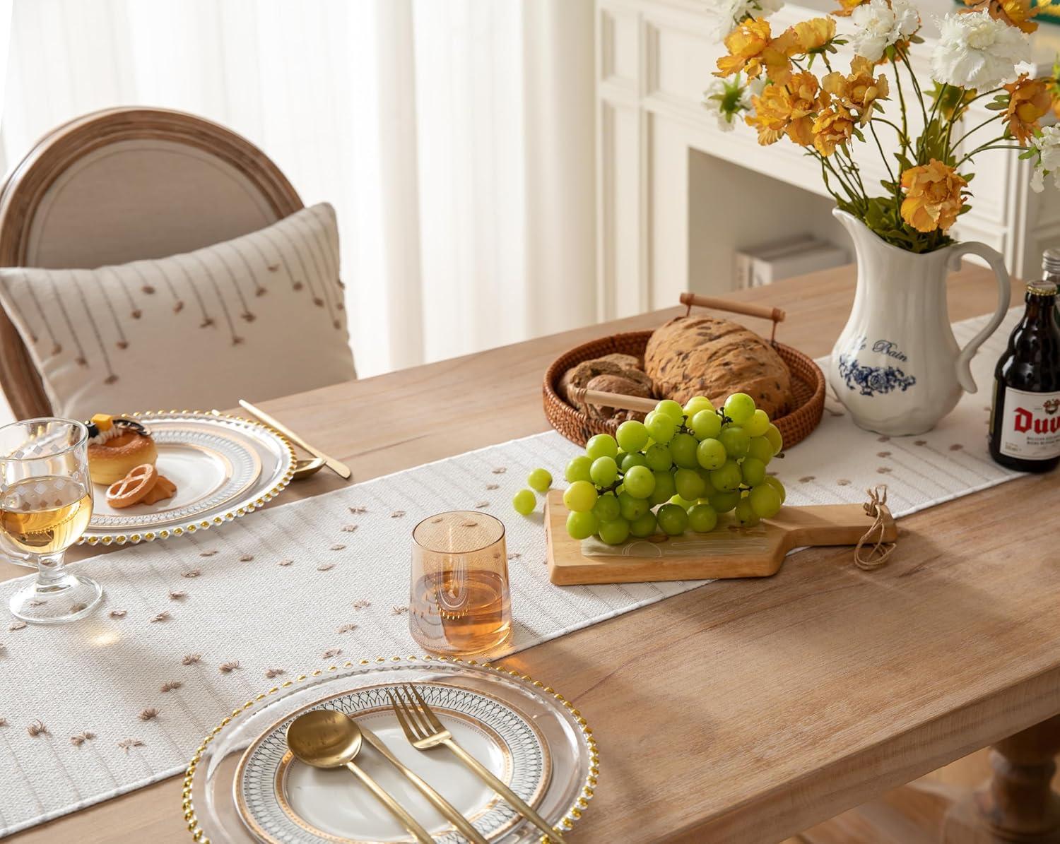 Foundry Select Boho Table Runner 13 X 108 Inch Long Natural Cotton Woven Runner With Tassels For Home Dining Table Décor, For Modern Farmhouse Decor Coffee Table Runner, Taupe And Beige