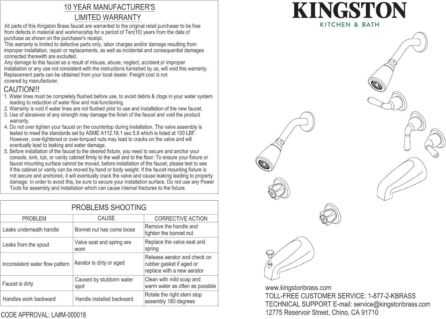 Kingston Brass Yosemite Triple-Handle Tub and Shower Faucet