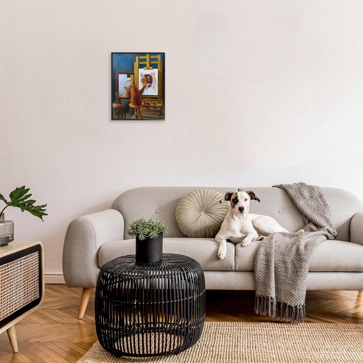 Stupell Home Décor Collection Cat Confidence Self Portrait as a Tiger Funny Painting Oversized Framed Giclee Texturized Art, 16 x 1.5 x 20