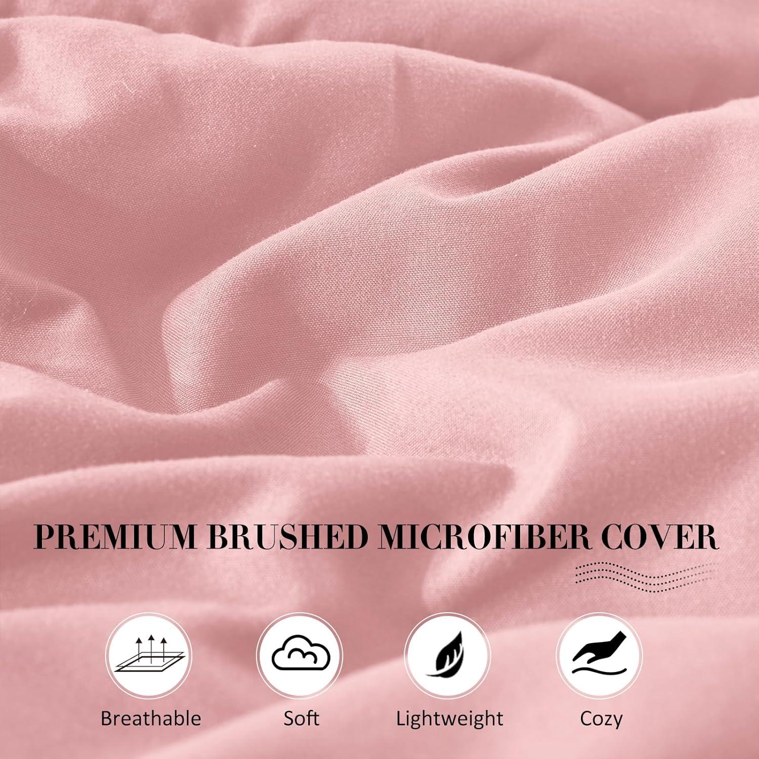 100% Cotton All-Season Comforter - Box Stitched Comforter - Bedding with Corner Tabs Machine Washable Lightweight Color Pink Solid Pattern Size Oversized Queen (98"x98")