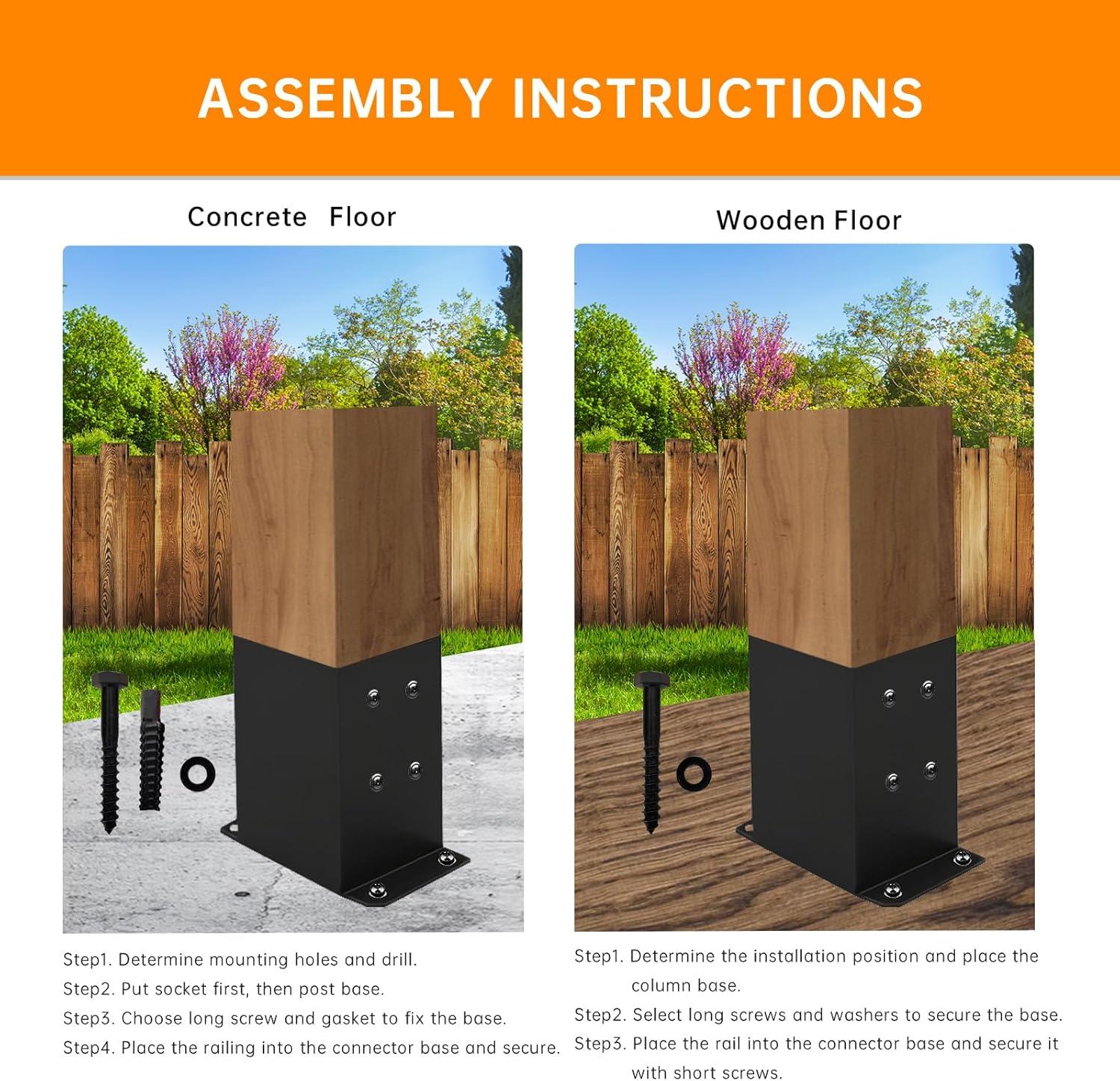 Heavy Duty Black Metal 4x4 Deck Post Base Brackets