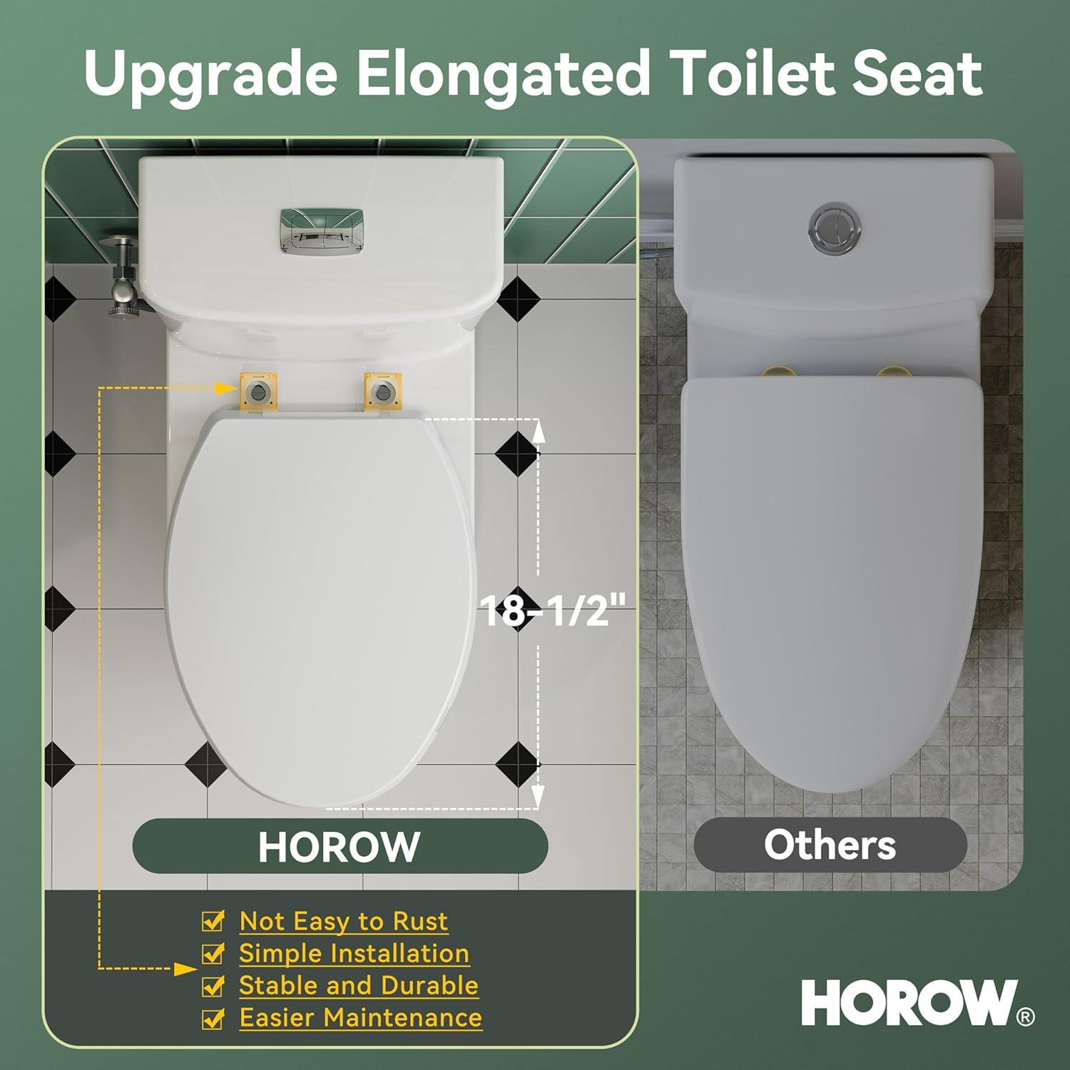 Elongated One-Piece Toilet, 17" ADA Comfortable Chair Seat Height, 0.8/1.26 GPF Dual Flush Toilet with Square Button, MAP 1000g, White Toilet Bowl