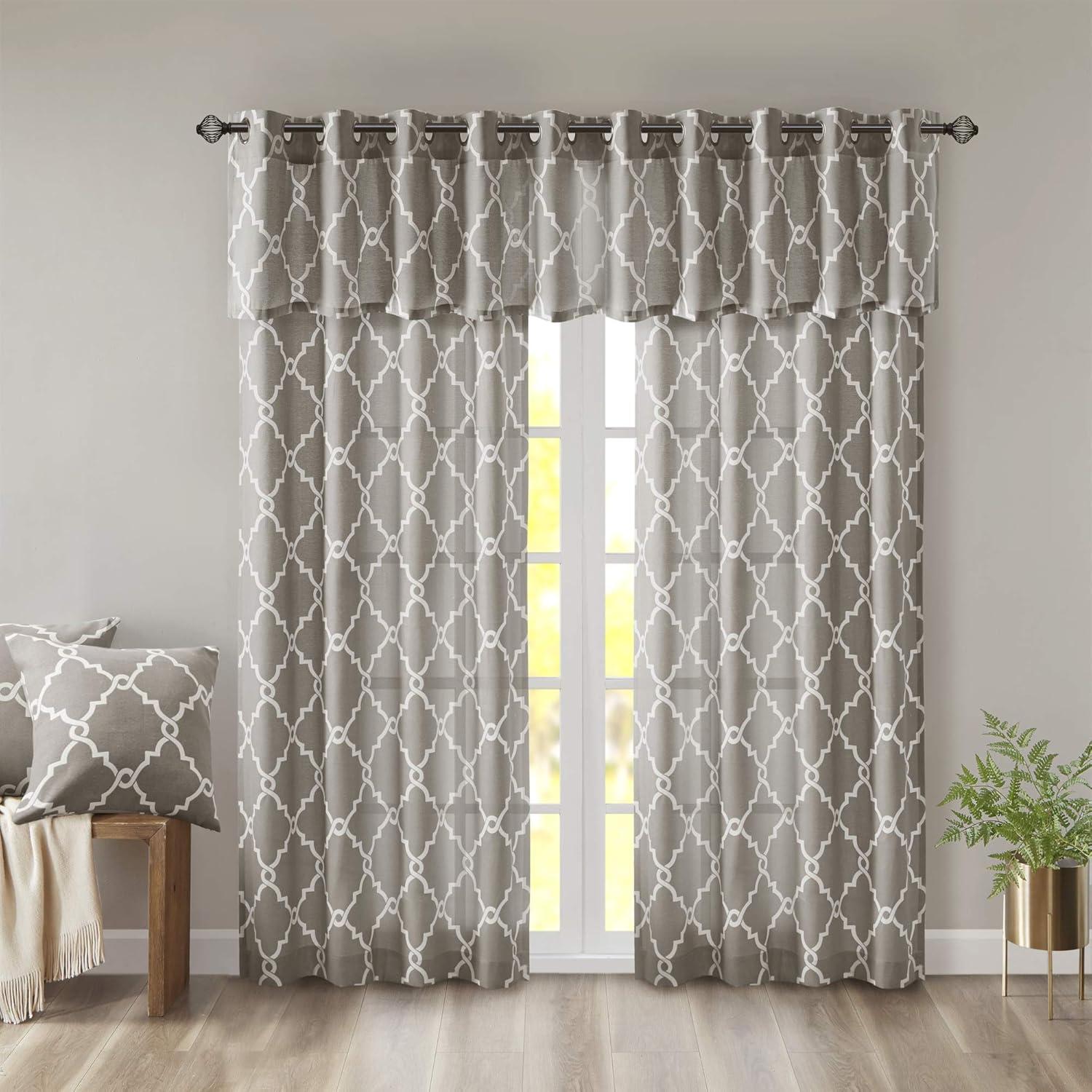 Fretwork Print Grommet Top Window Curtain Panel