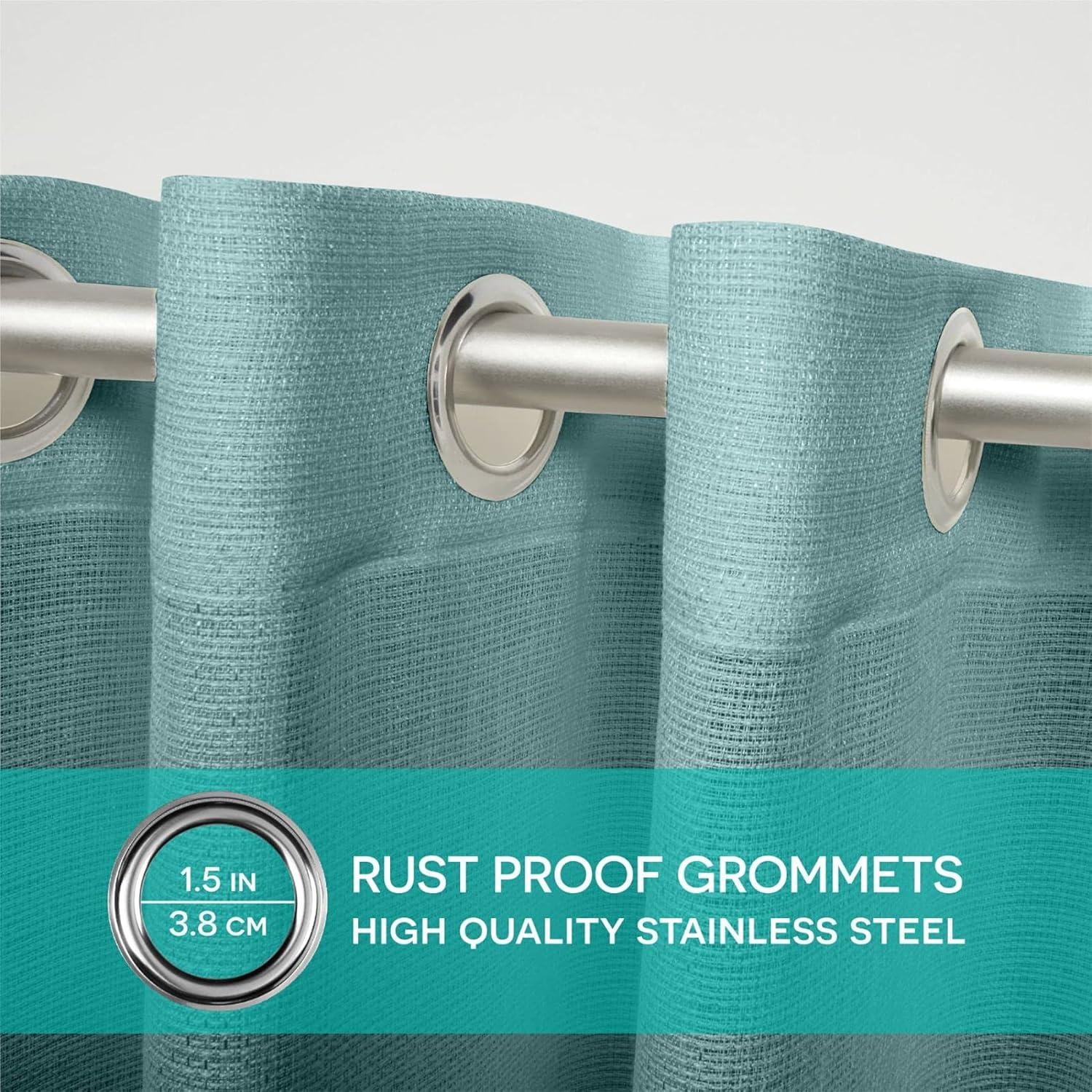 EXCLUSIVE HOME Miami Semi-Sheer Textured Indoor/Outdoor Grommet Top Curtain Panel Pair, 54"x84", Teal