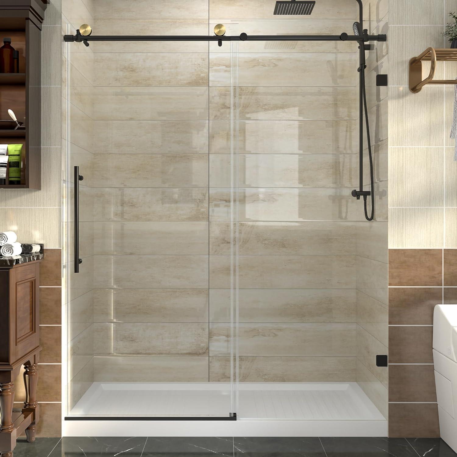 Matte Black Frameless Sliding Shower Door with Clear Glass