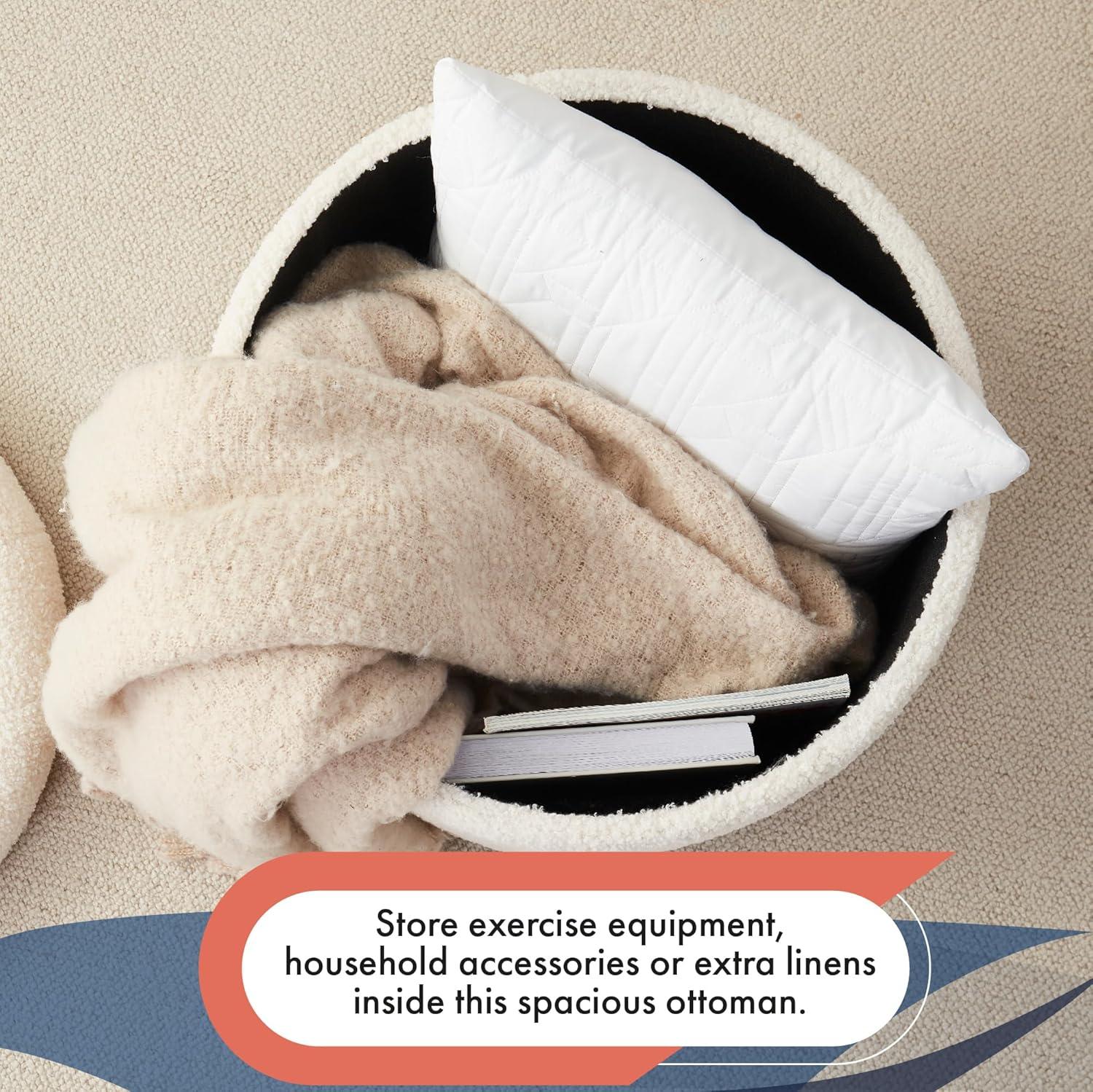 Ornavo Home Velvet Upholstered Round Tufted Storage Ottoman with Wooden Legs - Black