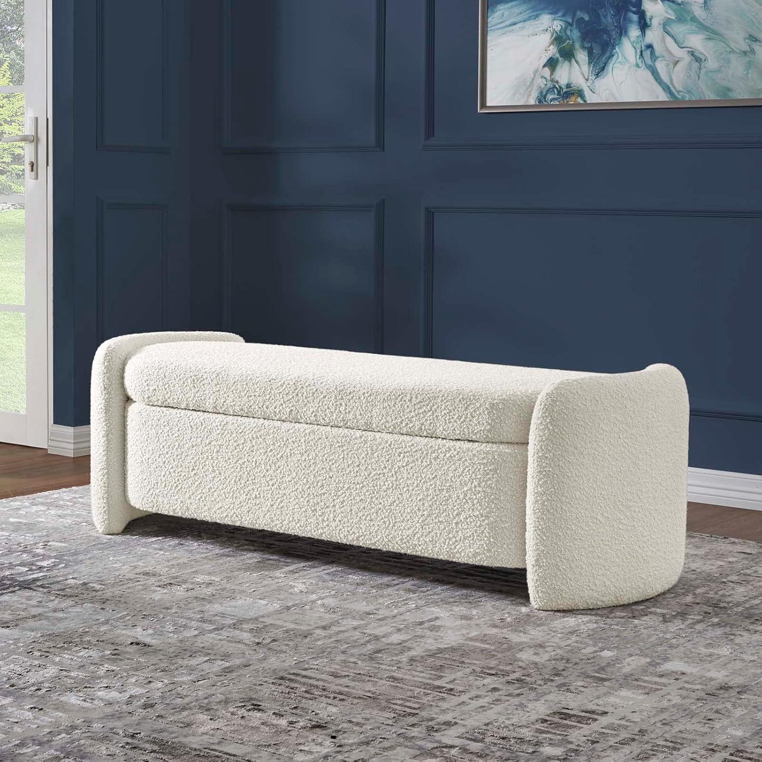 Nebula Boucle Upholstered Bench Ivory