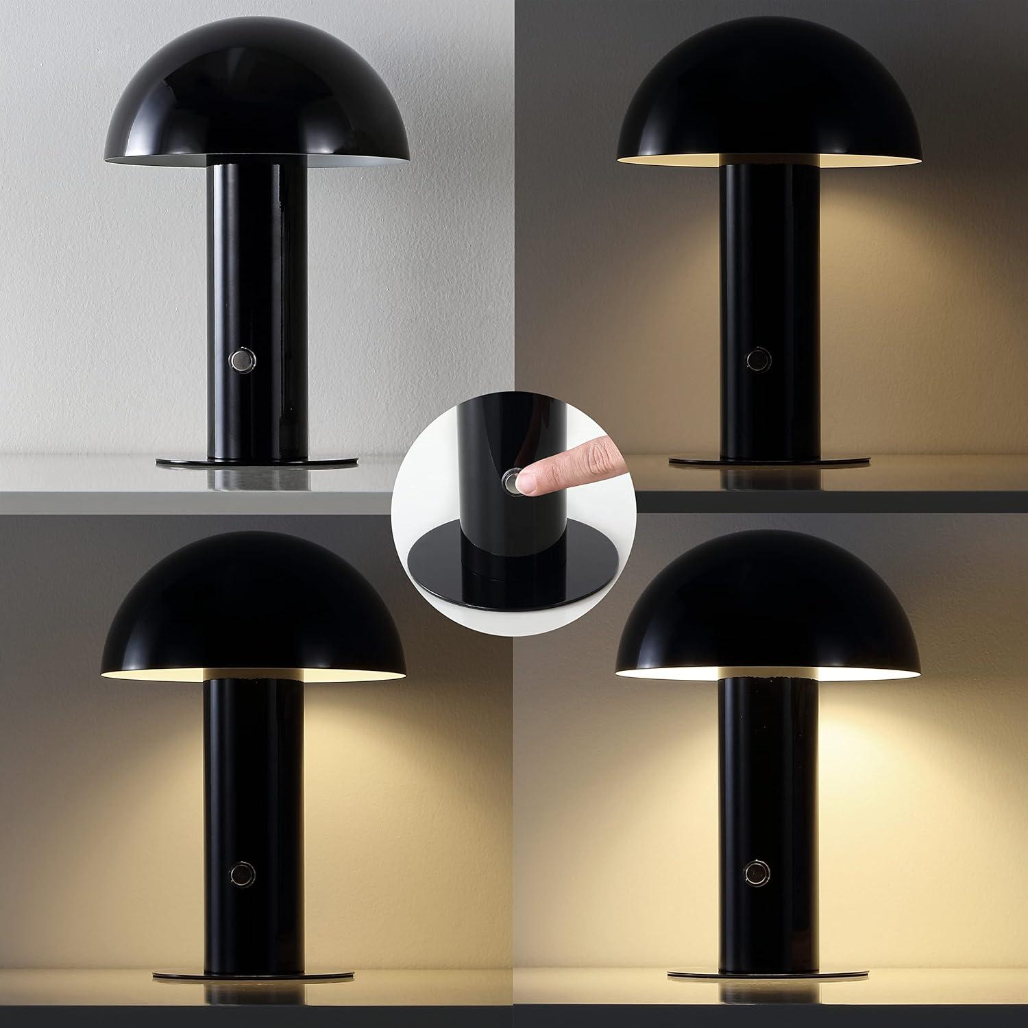 JONATHAN Y JYL7115A Boletus 10.75" Contemporary Bohemian Rechargeable/Cordless Iron Integrated Portable LED Mushroom Table Lamp, Modern, Coastal for living room, dinning room, bedroom, Black
