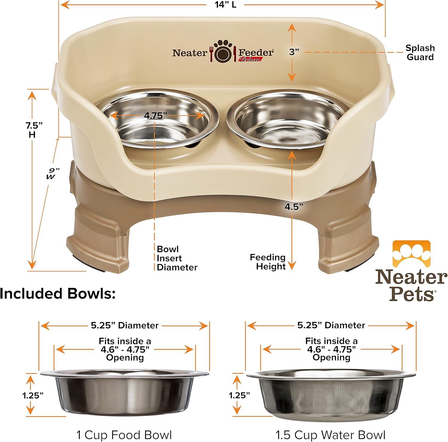 Neater Pets Neater Feeder Deluxe With Leg Extensions Mess-Proof Elevated Food & Water Bowls for Cats, Cappuccino