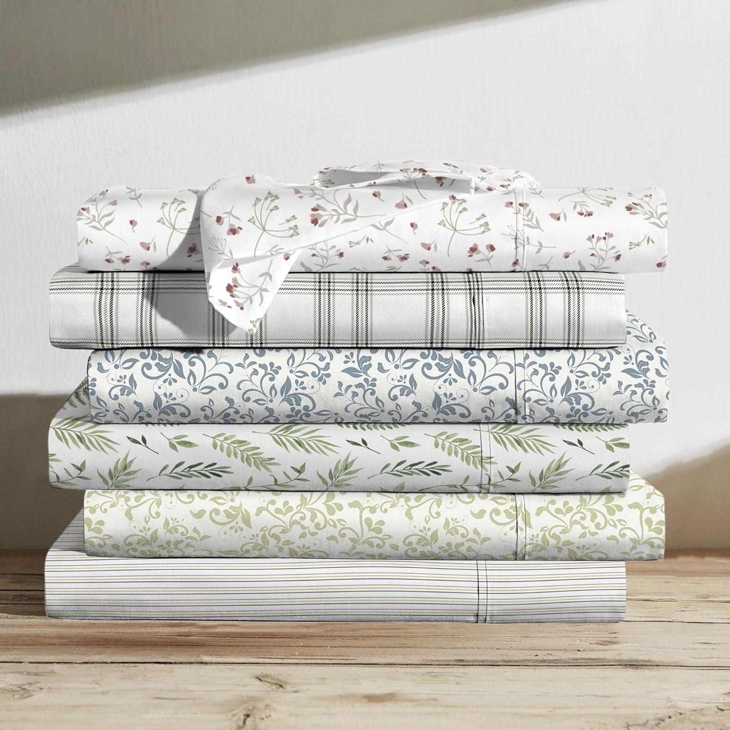 Queen Green Vines Cotton Percale Sheet Set