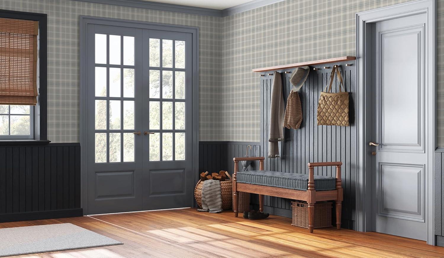 NextWall Argos Grey & Blue Tailor Plaid Peel and Stick Wallpaper - 20.9 in. W x 18 ft. L Roll