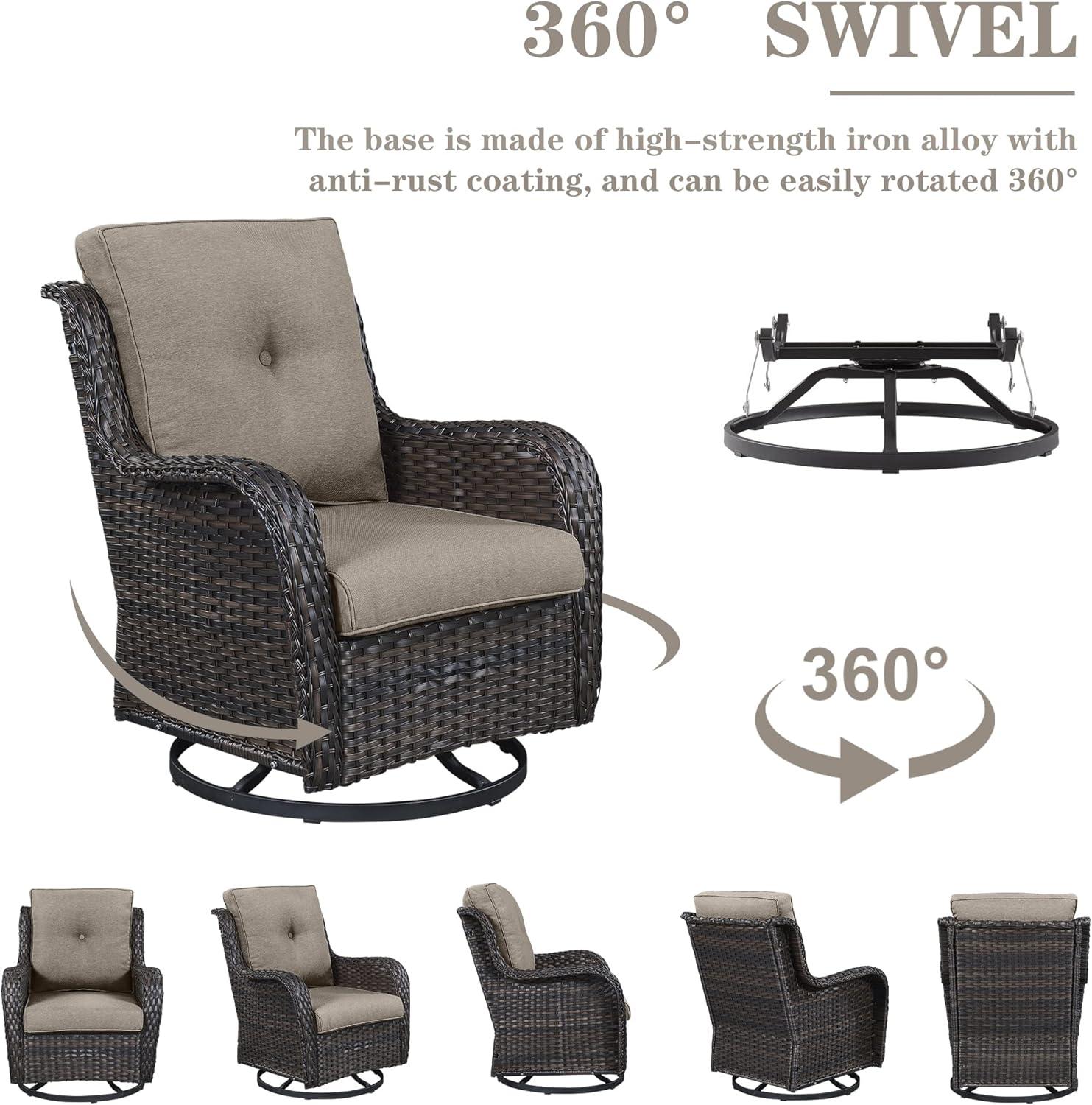 Mixed Grey Wicker Swivel Rocker Chairs with Blue Cushions