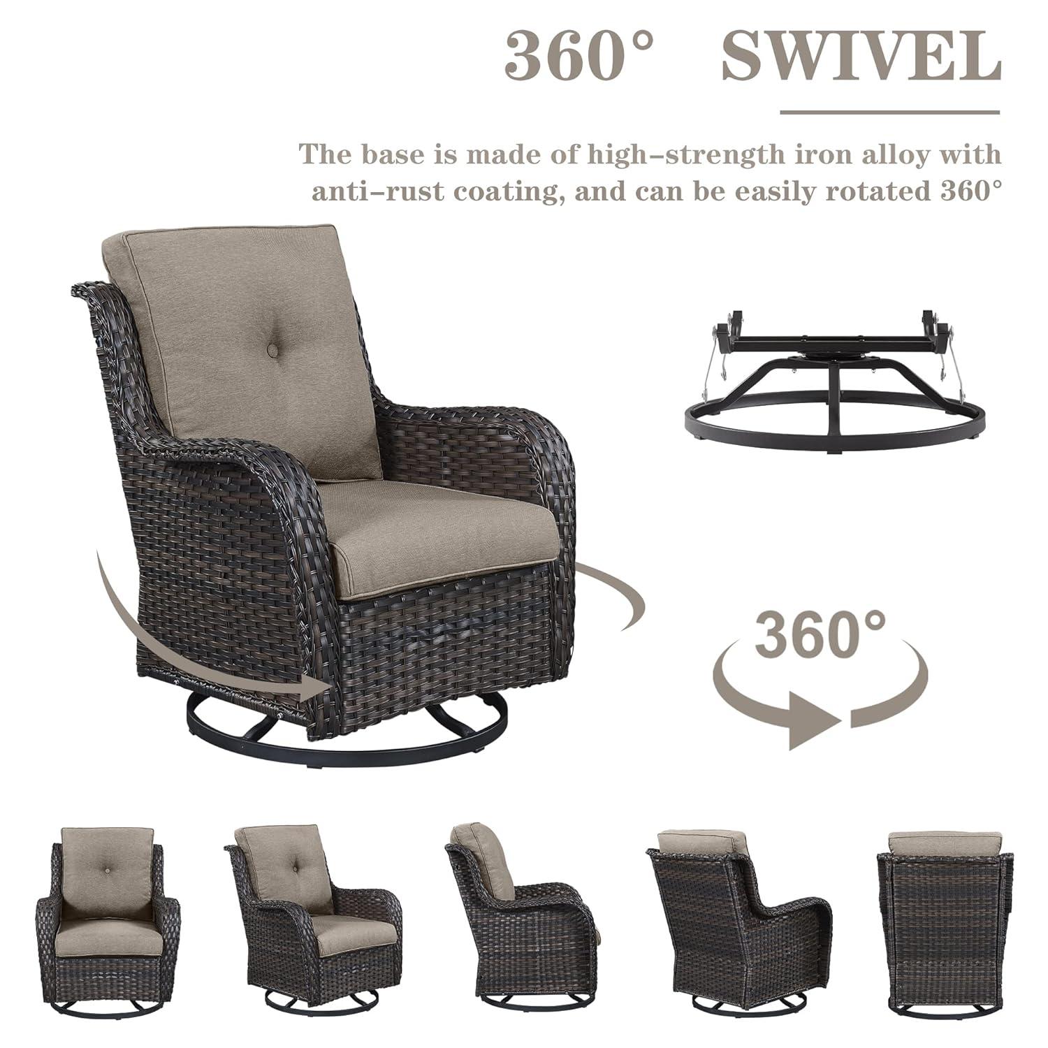 Outdoor Swivel Rcoker Patio Chairs - Outdoor Swivel Patio Chairs Set of 2 Wicker Chair Patio Furniture Sets with Covered Cushion for Porch Deck Balcony Garden, Gray