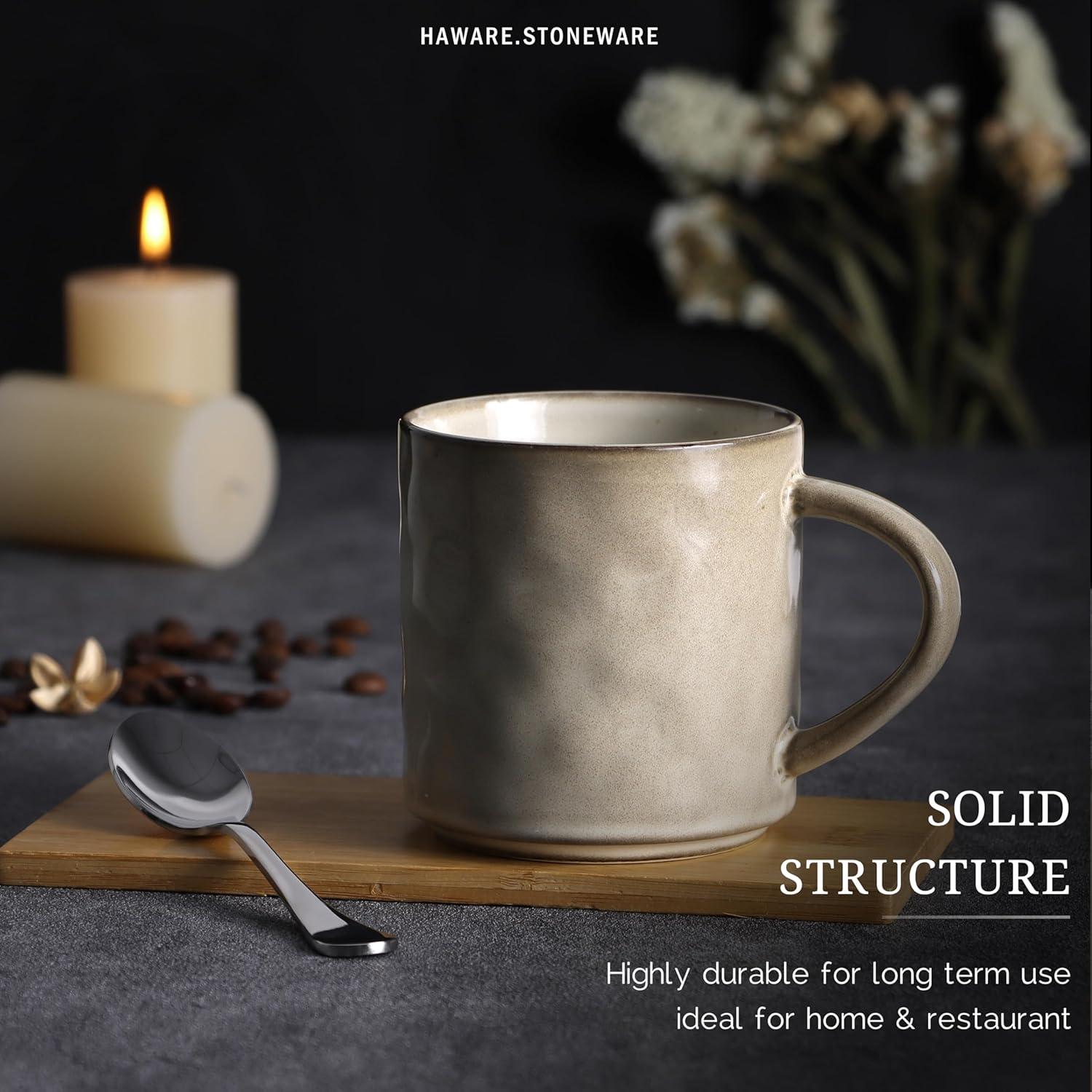 HaWare Dinnerware Sets, 16-Piece Stoneware Dinner Plates and Bowls for 4, Reactive Glaze Dishes Mug, Chip & Scratch Resistant, Microwave & Dishwasher Safe - Reactive Khaki