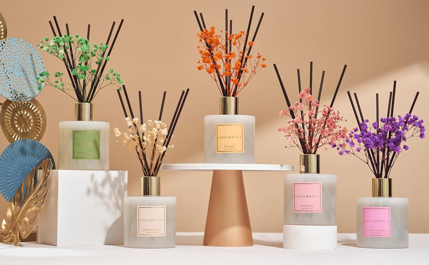 Cocorrína Reed Diffuser - Sundried Linen Scented Diffuser with 8 Sticks Home Fragrance Reed Diffuser for Bathroom Shelf Decor