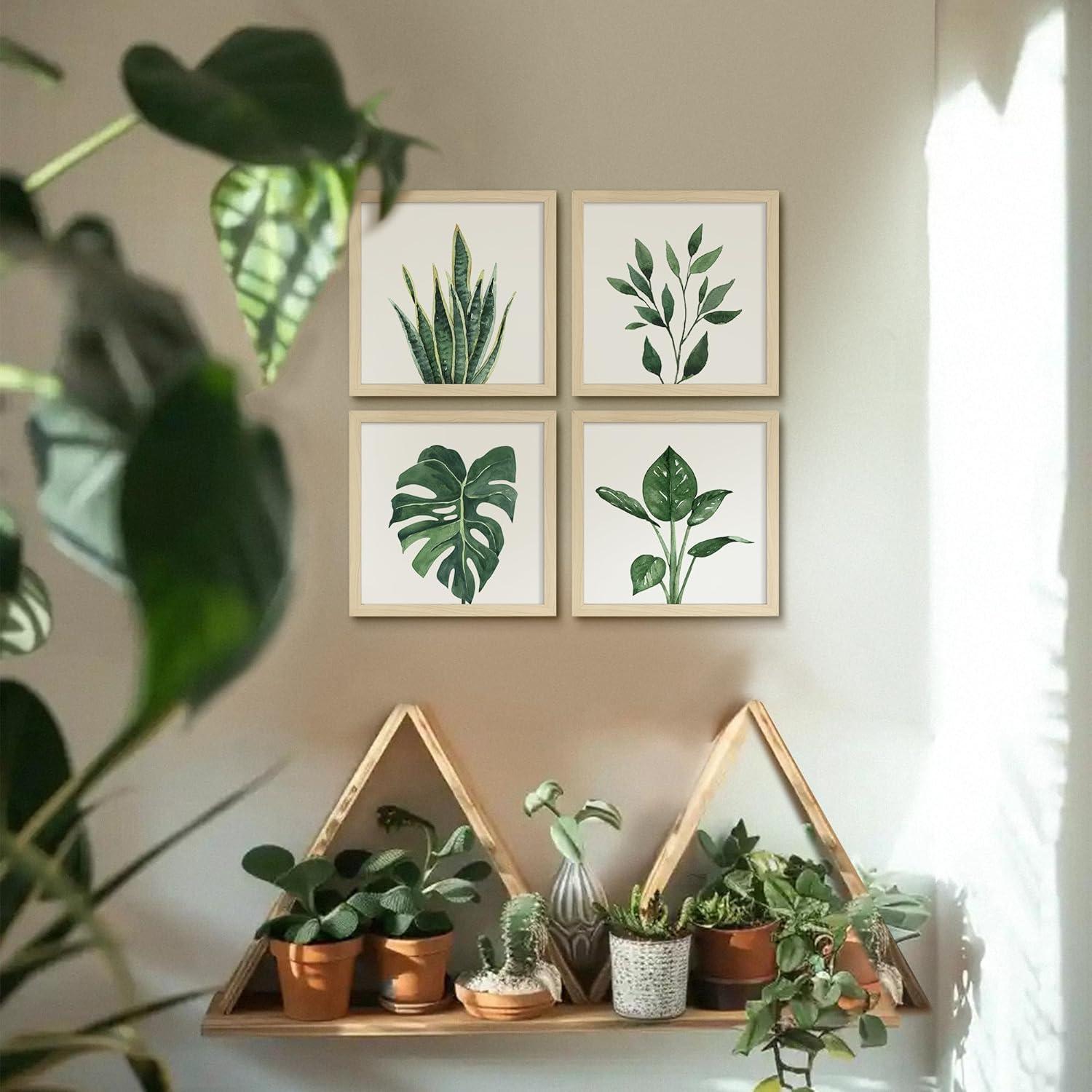 ArtbyHannah Canvas Wall Art Prints, Unframed Botanical Pictures Wall Decor, Sage Green Leaf Plant Poster for Bedroom Decorations & Gift (10x10 Inch, 4 Pack)