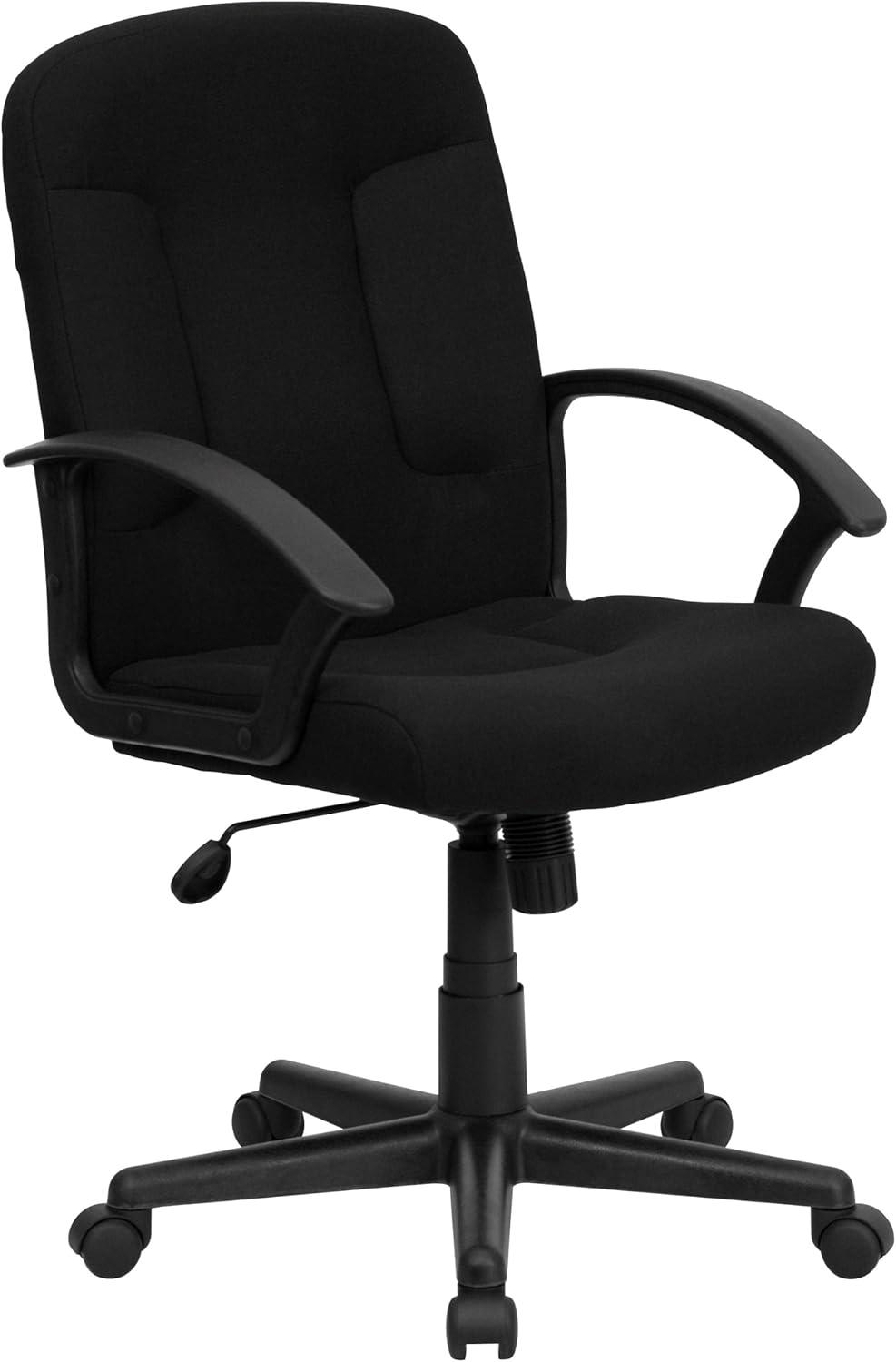 Mid-Back Black Fabric Executive Swivel Chair with Nylon Arms