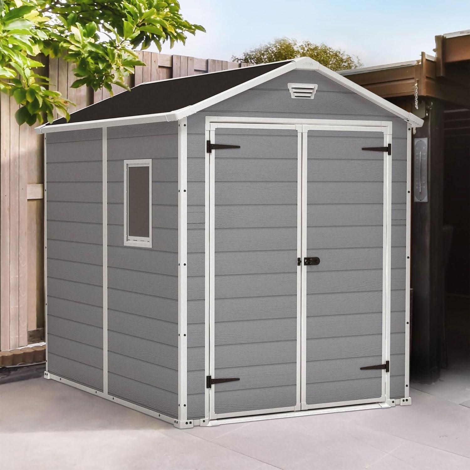 Keter 213413 Manor DD 6 X 8 Foot All Weather Outdoor Storage Shed, Grey