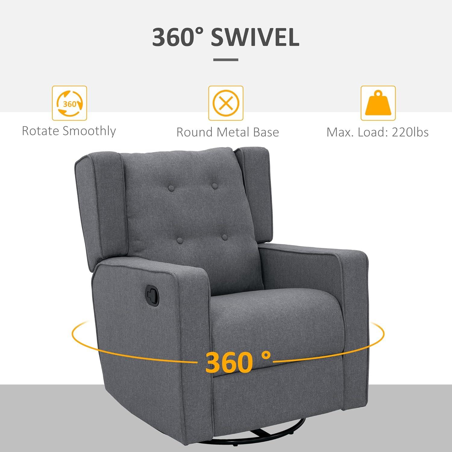HOMCOM Wingback Recliner Chair Manual Rocking Sofa 360° Swivel Glider with Button Tufted, Padded Seat, Home Theater Seating for Living Room, Gray