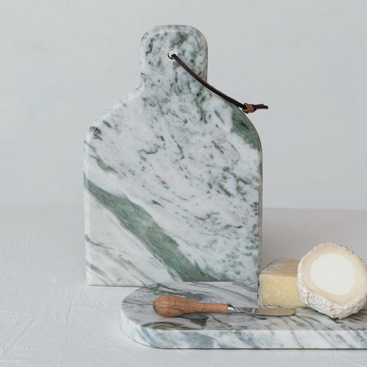 12" Green Marble and Mango Wood Cutting Board with Knife