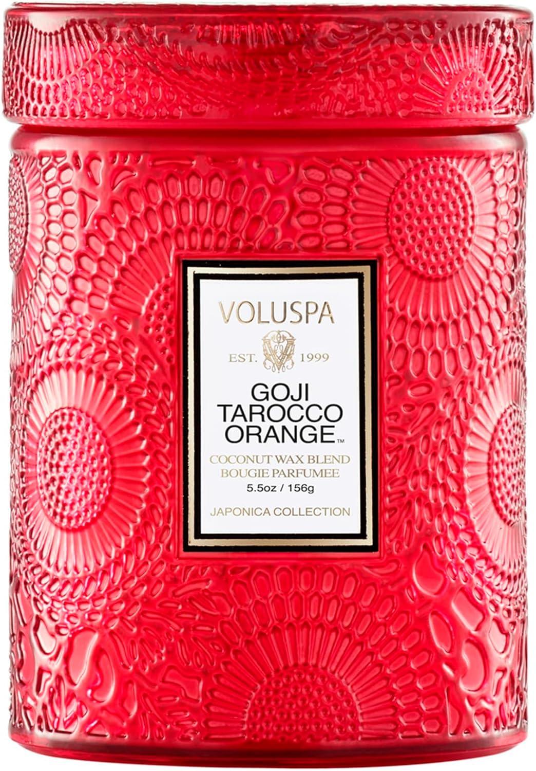 Red Embossed Glass Jar Candle with Goji Tarocco Orange Scent