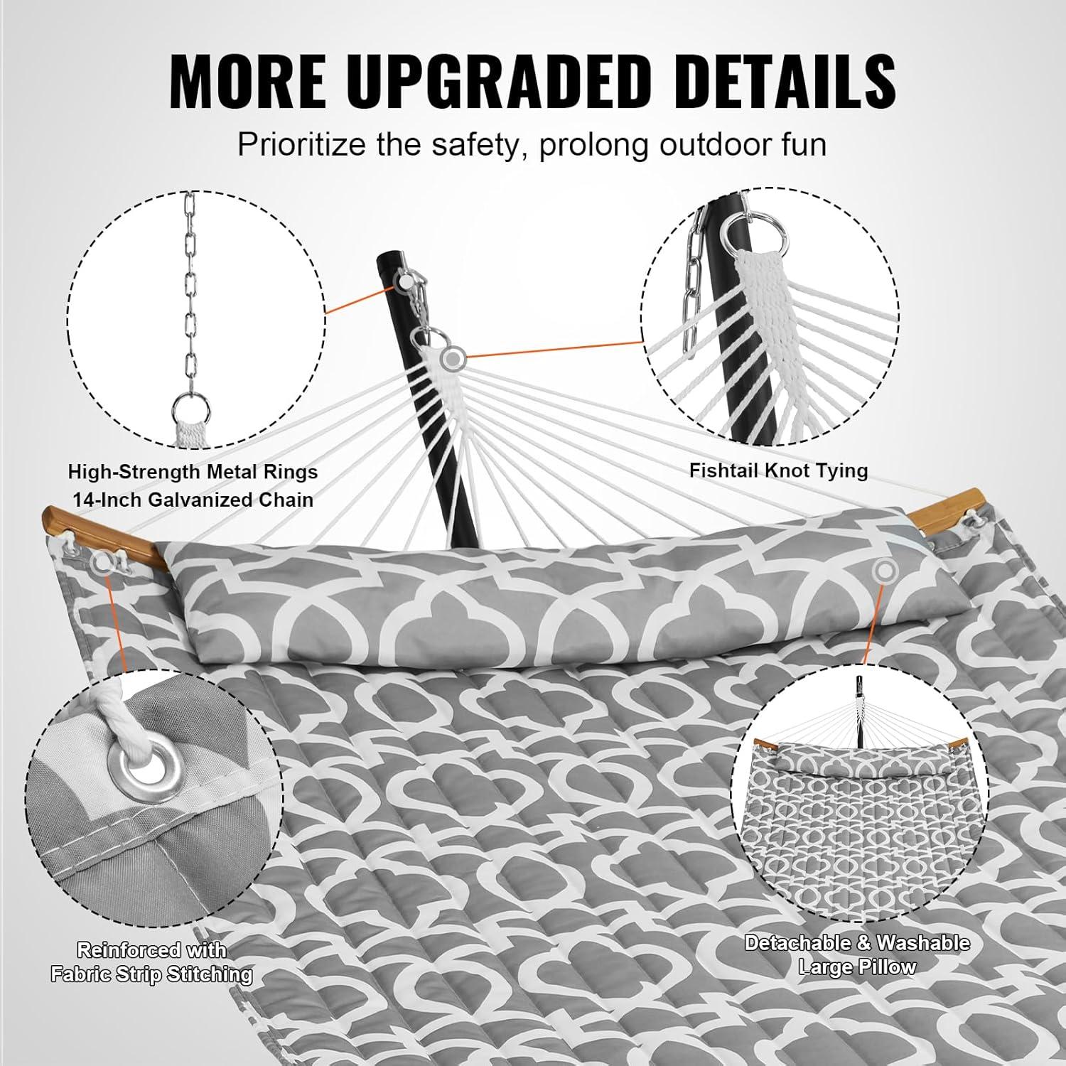 2 Person 12.3 ft Hammock with Stand Included Double Hammock with Curved Spreader Bar and Detachable Pillow