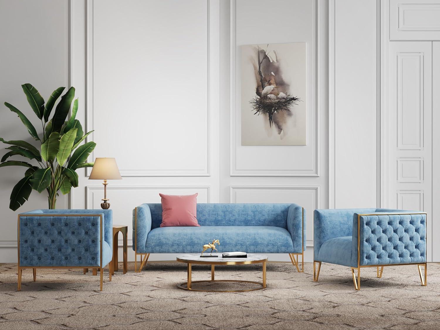Vector Velvet 3 Seater Sofa Ocean Blue - Manhattan Comfort