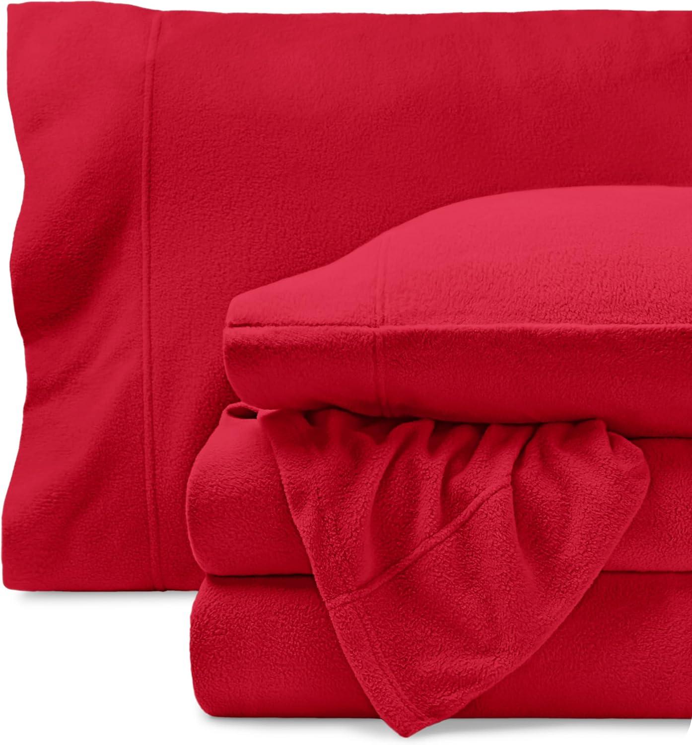 King Red Polar Fleece Sheet Set by Bare Home