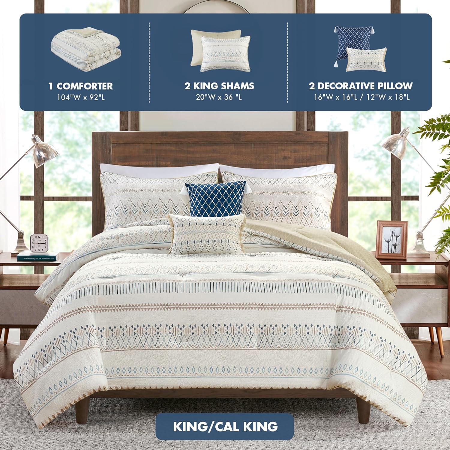 Madison Park Fraser 5 Piece Printed Seersucker Comforter Set with Throw Pillows & Reviews | Wayfair