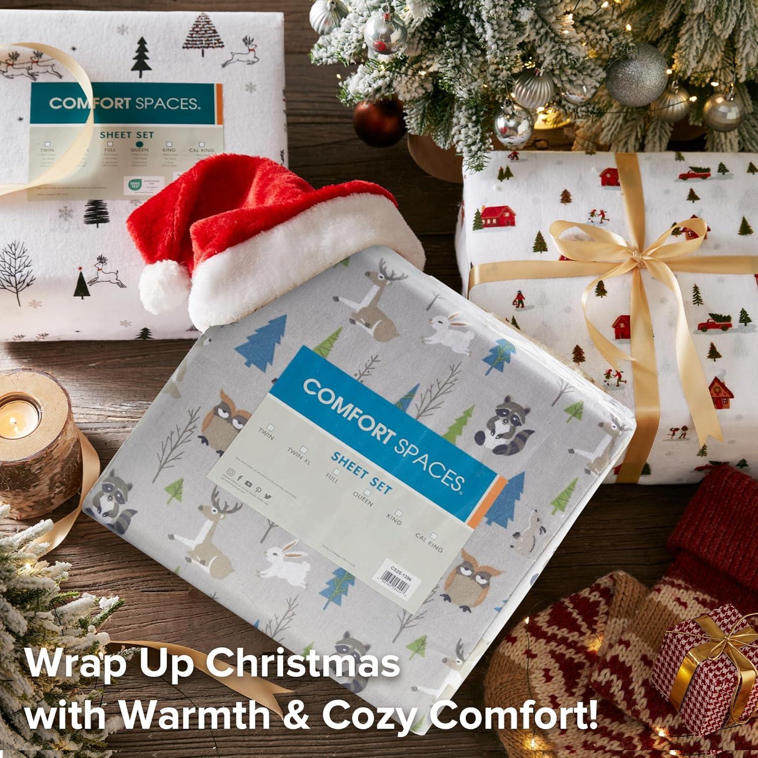 Comfort Spaces King Sheet Set, Flannel Bed Sheets King, 100% Cotton Bed Sheets Set with Deep Pocket, 4-Piece