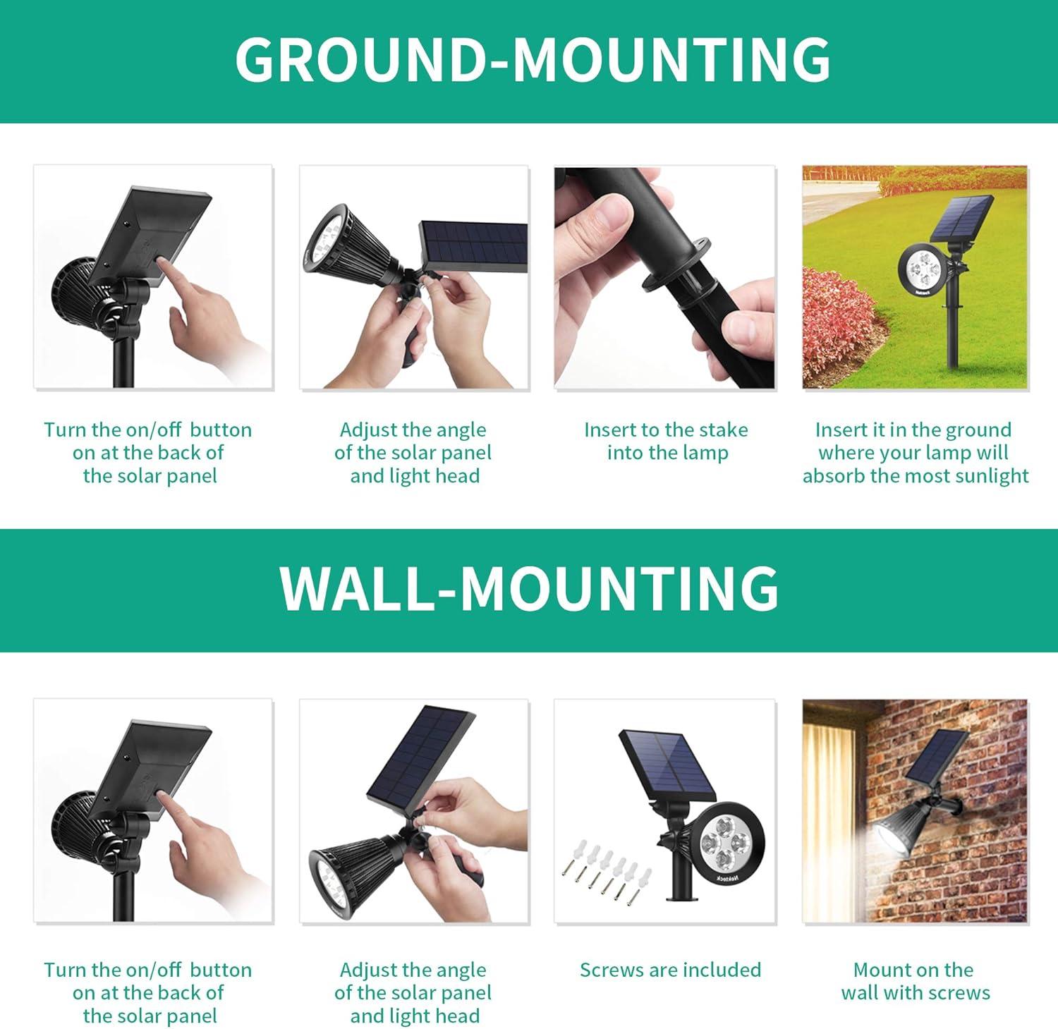 Nekteck Solar Lights, 2-in-1 Solar Spot Lights Outdoor, Waterproof Solar Powered Landscape Spotlights, Bright and Dark Sensing, Auto On/Off for Yard, Pathway, Garden, Driveway (6 Pack, Warm White)