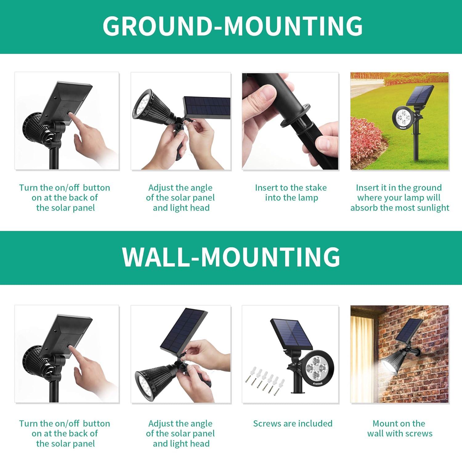 Nekteck Solar Lights, 2-in-1 Solar Spot Lights Outdoor, Waterproof Solar Powered Landscape Spotlights, Bright and Dark Sensing, Auto On/Off for Yard, Pathway, Garden, Driveway (6 Pack, Warm White)