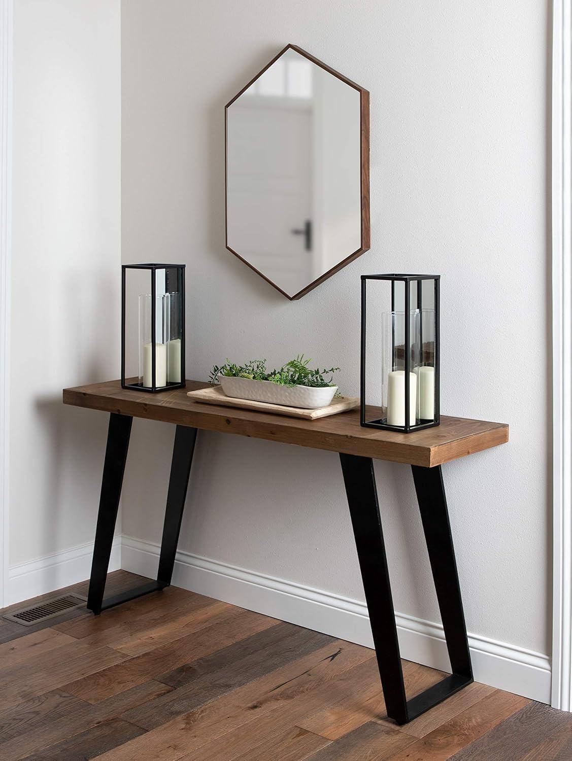 22" x 31" Rhodes Framed Hexagon Wall Mirror Walnut Brown - Kate and Laurel