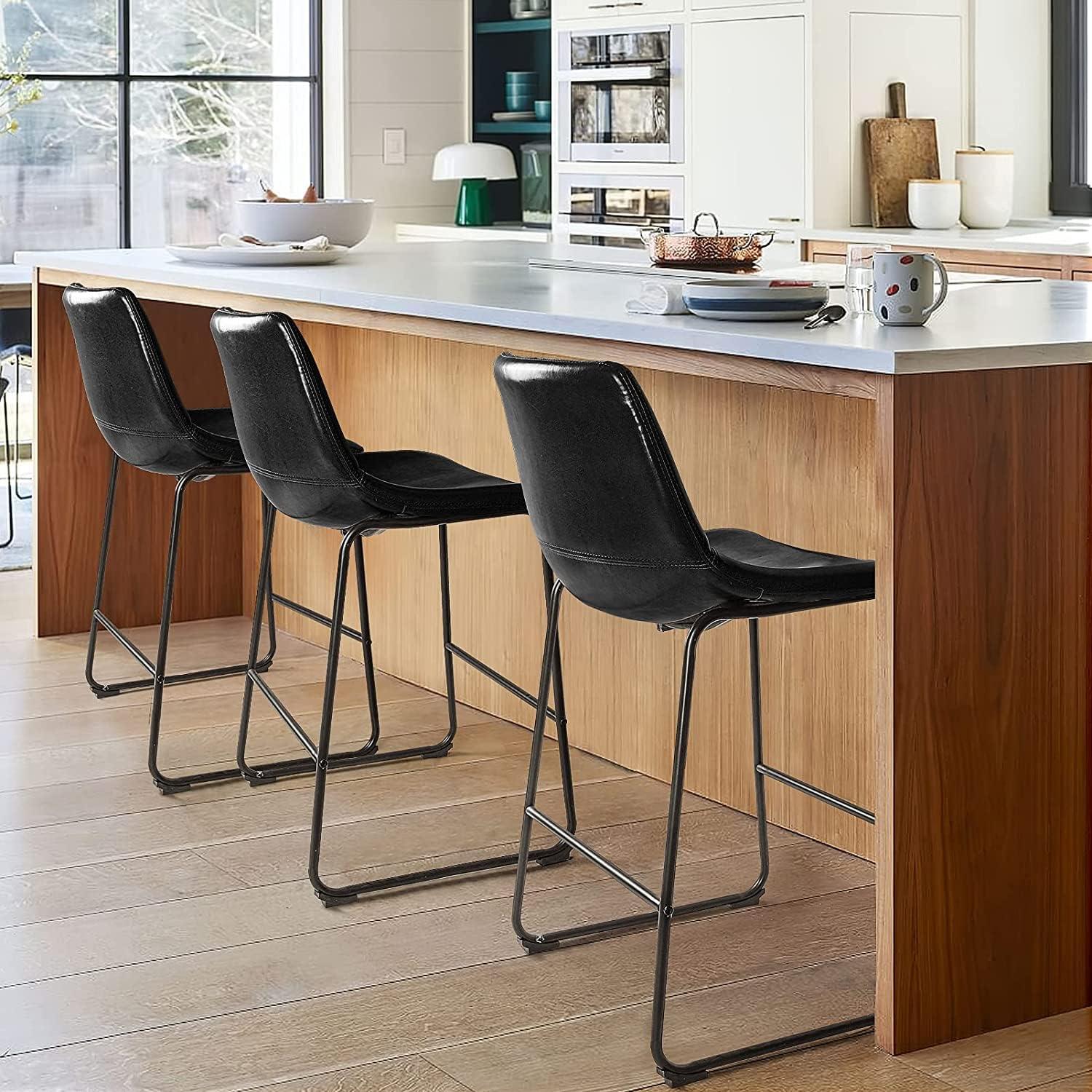 GIKPAL Barstools 26'' PU Leather Counter Height Bar Stools Set of 4 with Back Modern Armless Chairs with Footrest and Metal Legs for Kitchen Living Room Pub, Black