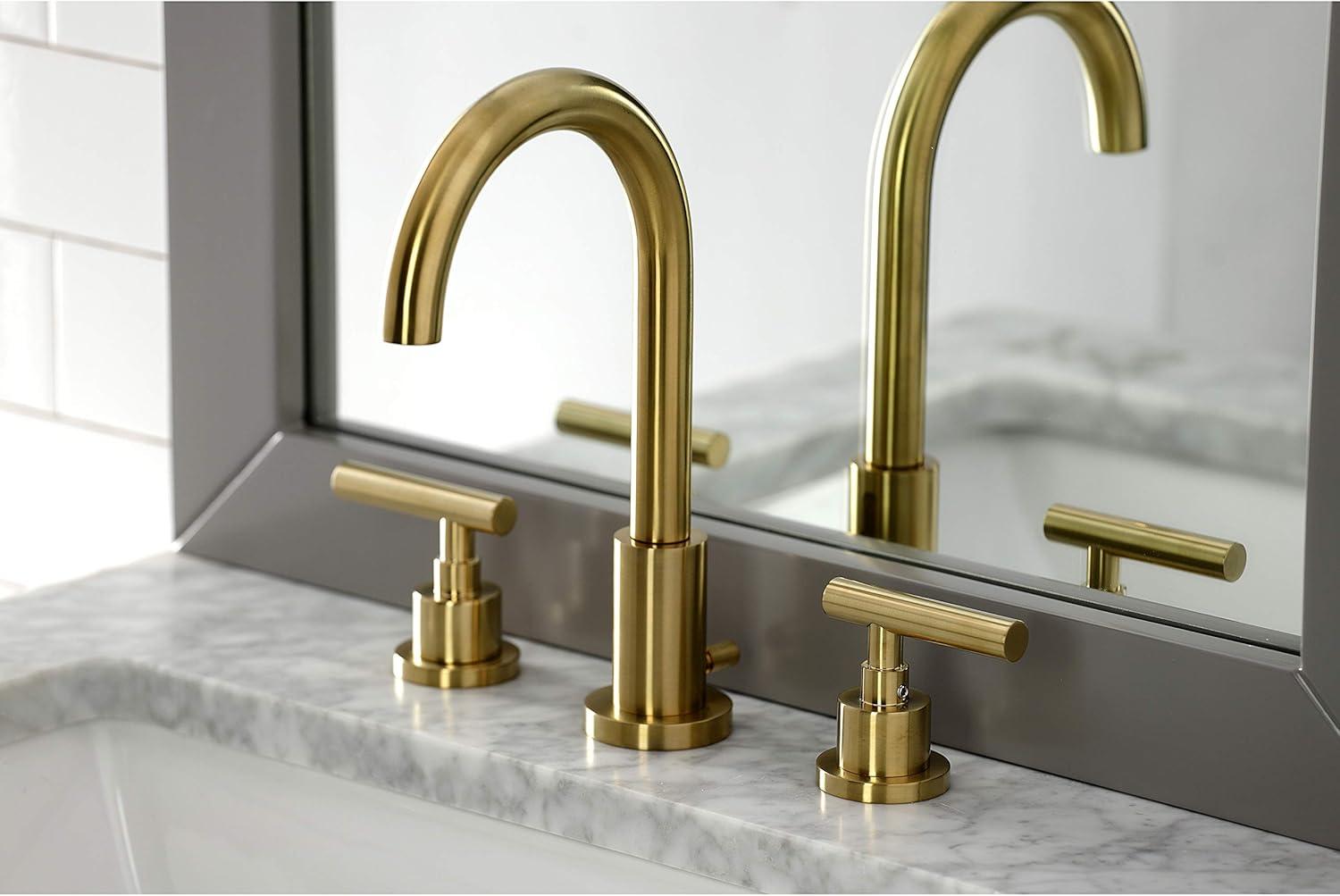 Kingston Brass Manhattan Two-Handle 3-Hole Deck Mount Widespread Bathroom Faucet with Brass Pop-Up Drain