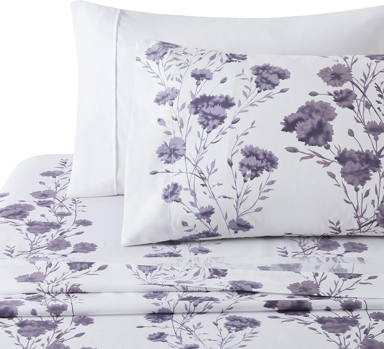 Twin Purple Carnation Floral Rayon Bamboo Duvet Cover Set