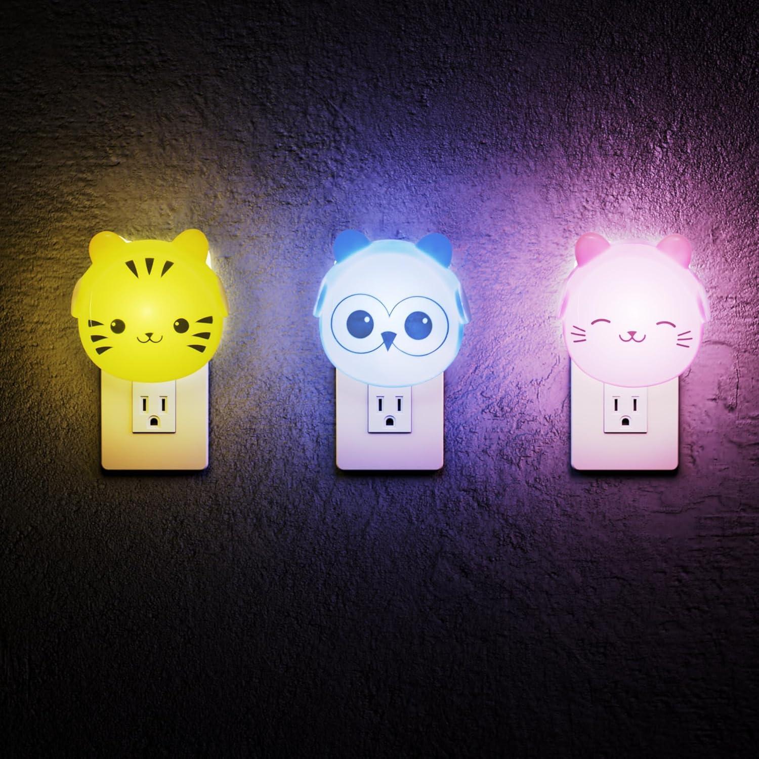 Colorful Animal LED Plug-In Nightlight Set for Kids