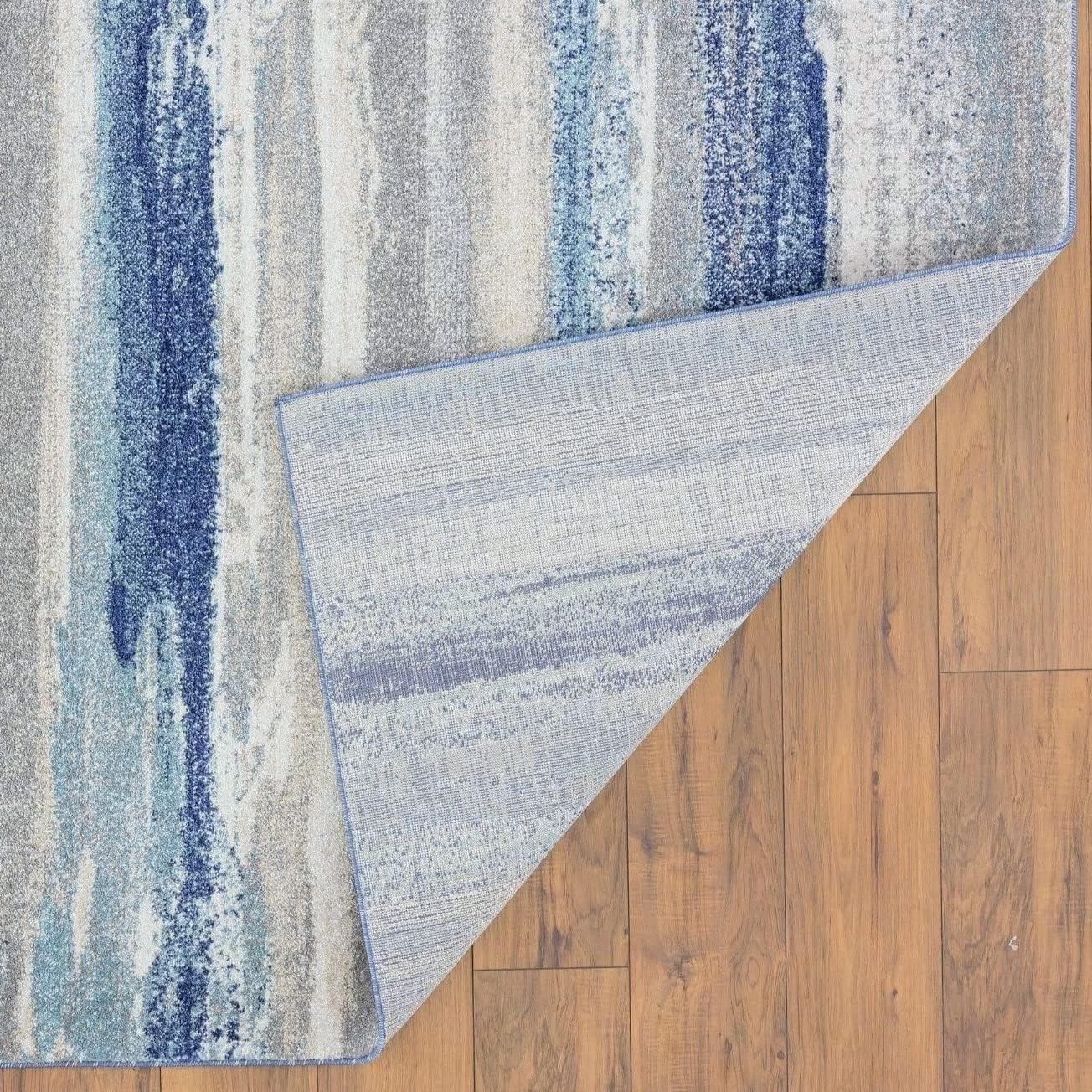 Coastal Bliss Blue Abstract 8' x 10' Easy-Care Synthetic Area Rug